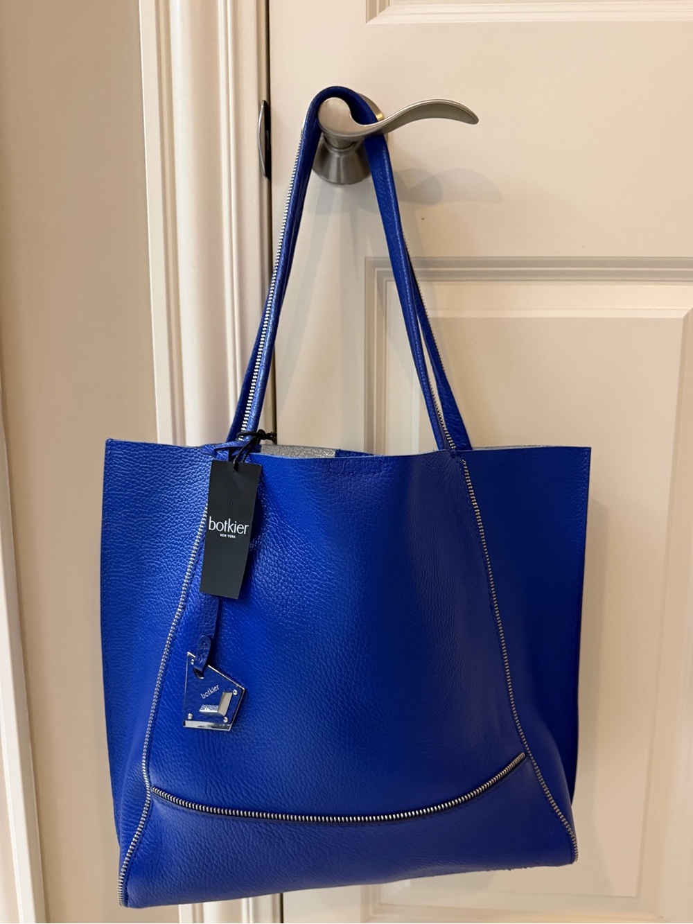 New with tags Botkier royal blue solid real Leather Soho Tote large